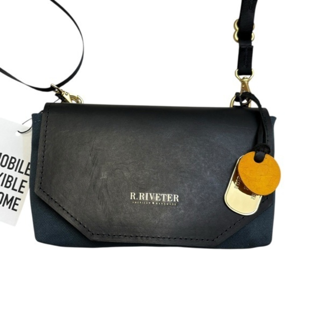 R. Riveter blue and black leather multiuse crossbody bag